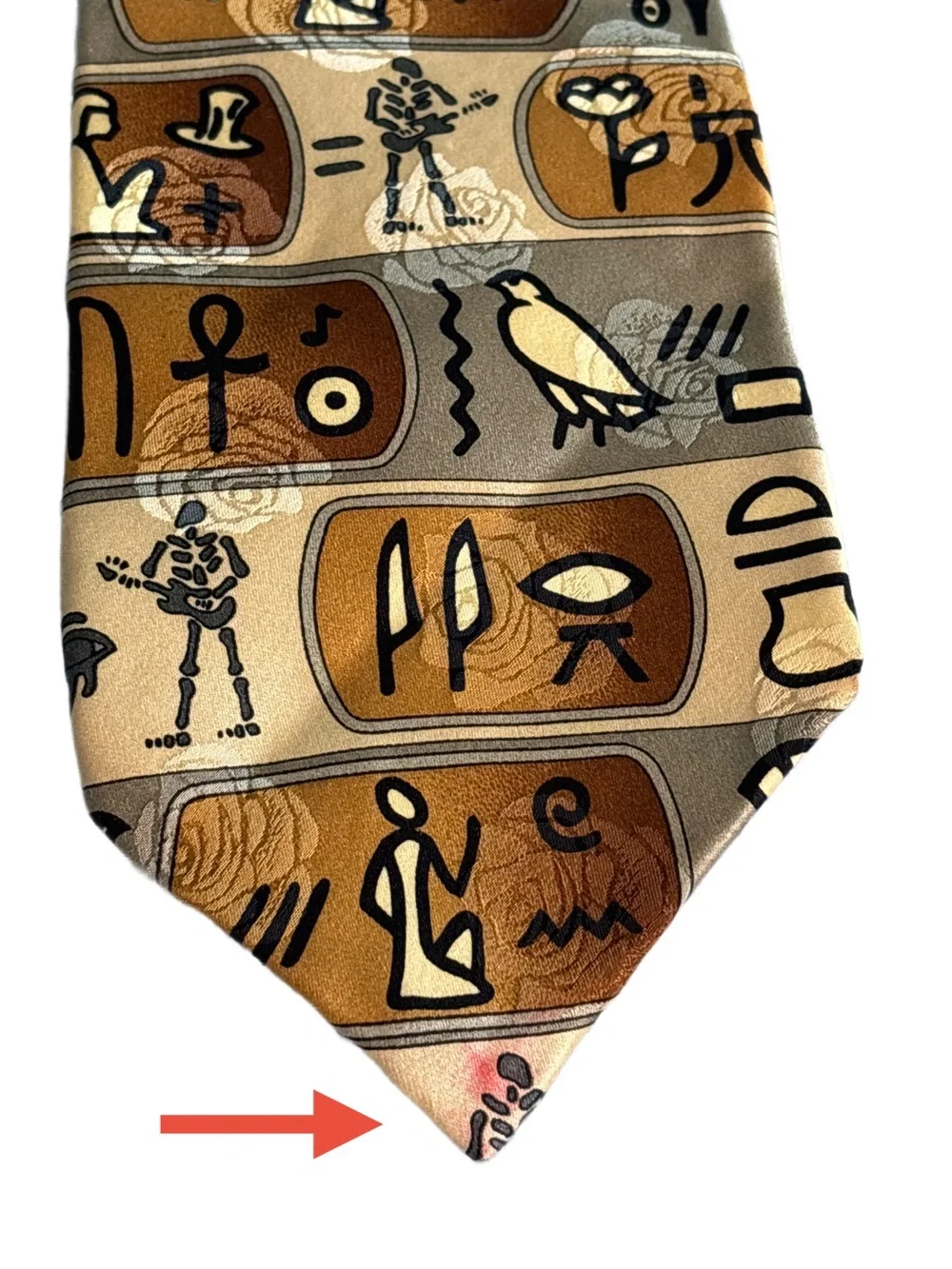 GRATEFUL DEAD Tie in Gold/Browns Skeleton Guitarist- Egypt ‘78 2nd Set 100% Silk